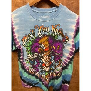 Liquid Blue Alice in Wonderland Tie Dye T-Shirt Mad Hatter Cheshire Cat Small